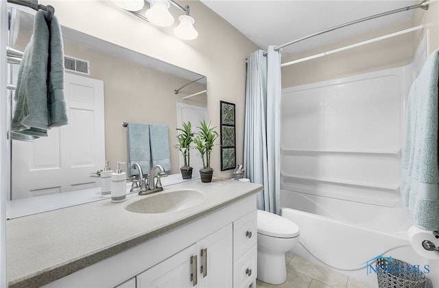 772 Fairway Ln, Wauseon, OH 43567 - full bathroom with shower / bathtub combination with curtain, vanity, and tile patterned floors
