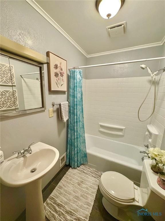 237 Pontious Pl, Napoleon, OH 43545 - full bathroom with shower / bath combination with curtain, crown molding, and tile patterned flooring