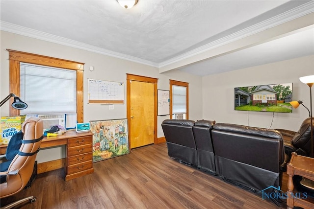 1930 Berkshire Pl, Toledo, OH 43613 - living room featuring wood finished floors, crown molding, and a desk