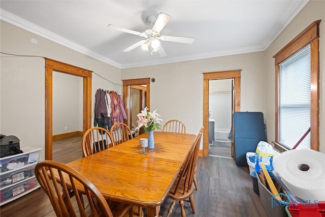 1930 Berkshire Pl, Toledo, OH 43613 - dining area with ornamental molding, wood finished floors, and ceiling fan