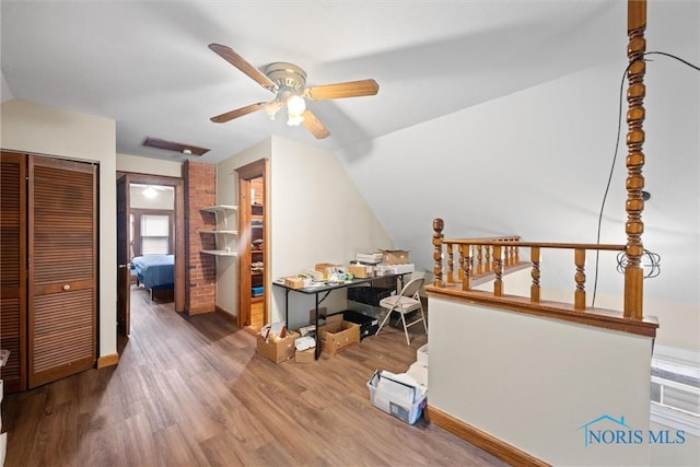 1930 Berkshire Pl, Toledo, OH 43613 - office area with wood finished floors, a ceiling fan, and vaulted ceiling
