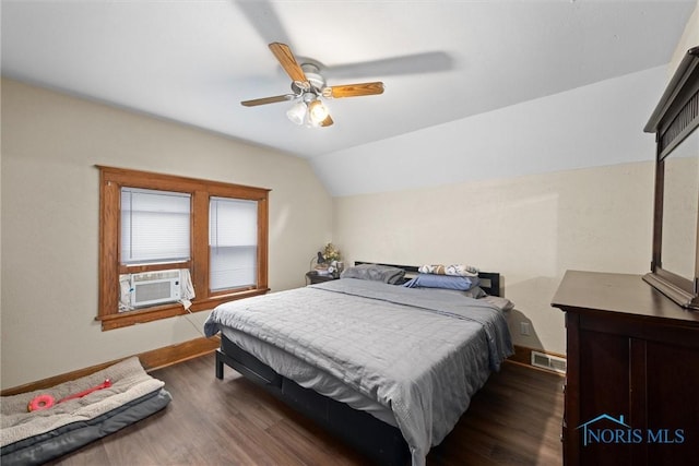 1930 Berkshire Pl, Toledo, OH 43613 - bedroom featuring cooling unit, dark wood-type flooring, lofted ceiling, and a ceiling fan