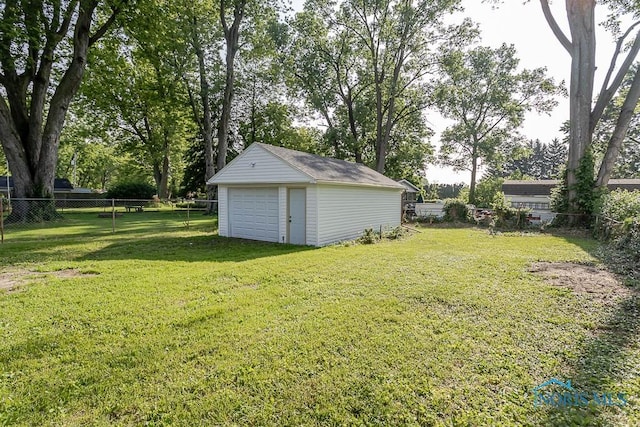 2242 Vaness Dr, Toledo, OH 43615 - fenced backyard featuring a detached garage and an outdoor structure