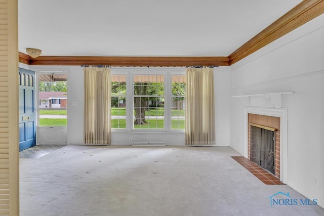 3733 Shamrock Dr, Toledo, OH 43615 - unfurnished living room with carpet floors and a fireplace