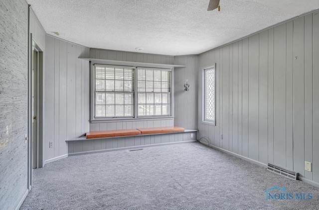 3733 Shamrock Dr, Toledo, OH 43615 - carpeted empty room with a textured ceiling and wood walls