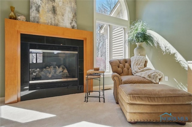 3862 Ravine Hollow Ct, Maumee, OH 43537 - living area with a glass covered fireplace and carpet flooring