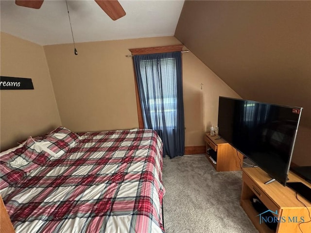 506 Ditto St, Archbold, OH 43502 - bedroom with lofted ceiling, carpet flooring, and ceiling fan