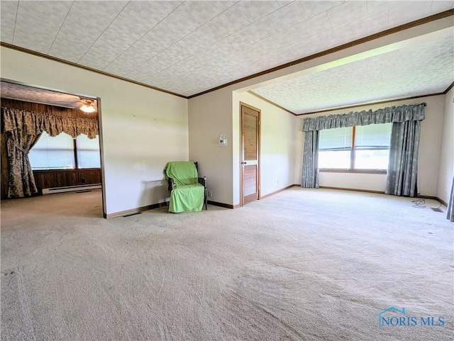 6151 The Bend Rd, Ney, OH 43549 - unfurnished room featuring ornamental molding, carpet, and a baseboard radiator