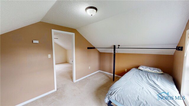 420 Ames St, Clyde, OH 43410 - bedroom featuring light colored carpet, vaulted ceiling, and a textured ceiling