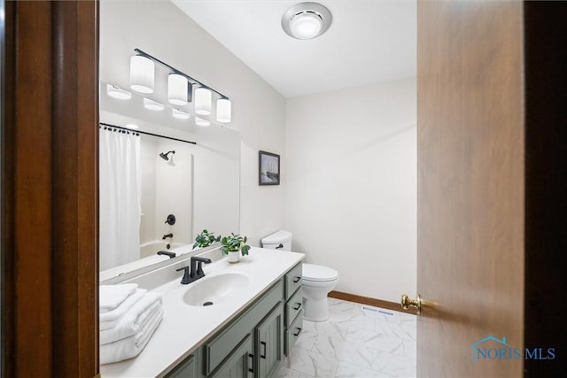 15180 Dirlam Rd, Bowling Green, OH 43402 - full bath with vanity, marble finish floors, and shower / bath combo with shower curtain