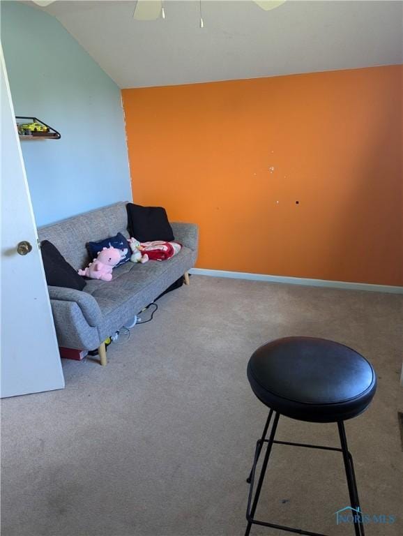 16020 County Road D, Wauseon, OH 43567 - living area with carpet floors, lofted ceiling, and ceiling fan