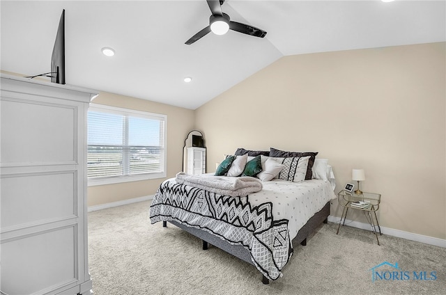 5352 Brint Crossing Blvd, Sylvania, OH 43560 - bedroom featuring lofted ceiling, light carpet, ceiling fan, and recessed lighting