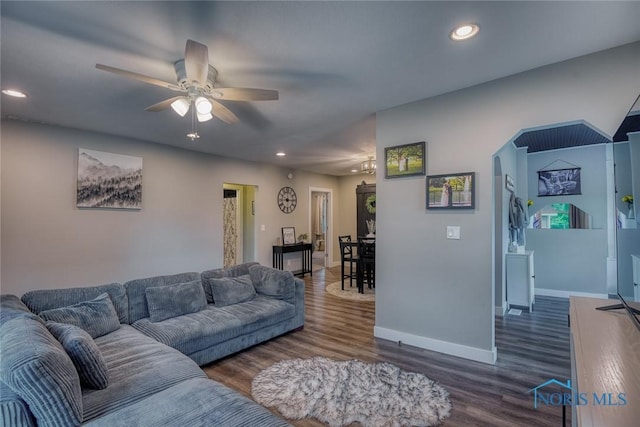525 Western Ave, Findlay, OH 45840 - living room featuring a ceiling fan, recessed lighting, and wood finished floors