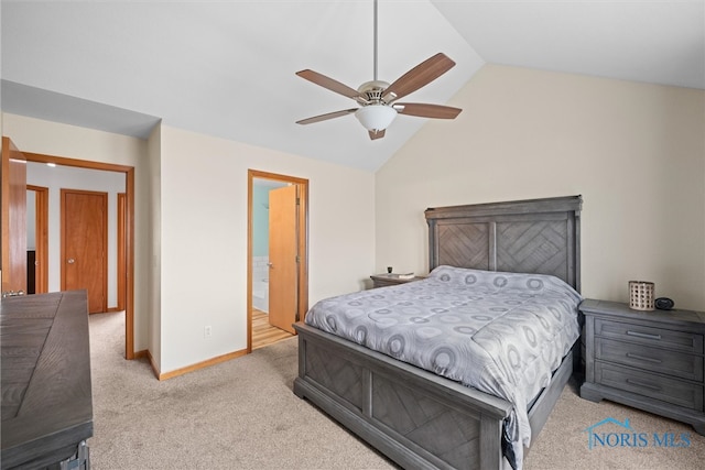 1528 Indian Creek Dr, Perrysburg, OH 43551 - carpeted bedroom with vaulted ceiling, ensuite bath, and ceiling fan