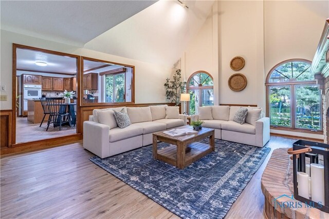 2325 Saint Roberts Ln, Toledo, OH 43617 - living area with light wood-type flooring and high vaulted ceiling