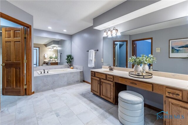 2325 Saint Roberts Ln, Toledo, OH 43617 - full bathroom featuring a garden tub, vanity, and recessed lighting