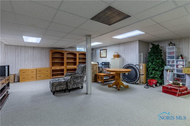 6666 Brick Yard Ct, Maumee, OH 43537 - sitting room featuring a paneled ceiling, carpet flooring, and wood walls