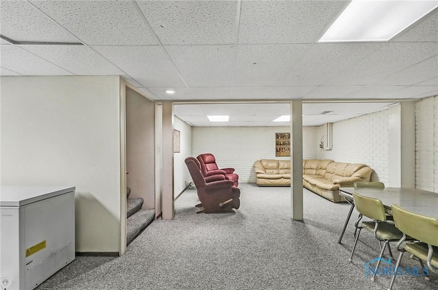 7257 Wembley Ter, Toledo, OH 43617 - finished below grade area with a drop ceiling, carpet, and stairs