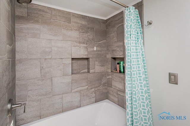 2338 Greenlawn Dr, Toledo, OH 43614 - bathroom with crown molding and shower / bath combination with curtain