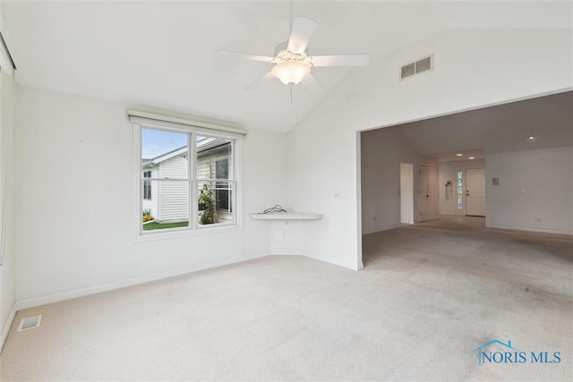 26332 Whitewater Dr, Perrysburg, OH 43551 - unfurnished room featuring light colored carpet, ceiling fan, and high vaulted ceiling