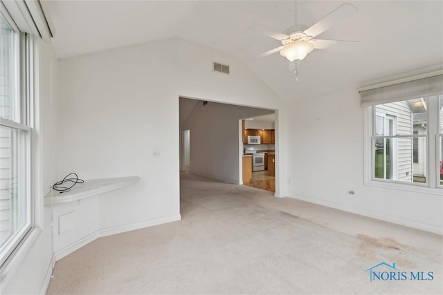 26332 Whitewater Dr, Perrysburg, OH 43551 - unfurnished room featuring carpet floors, lofted ceiling, and a ceiling fan