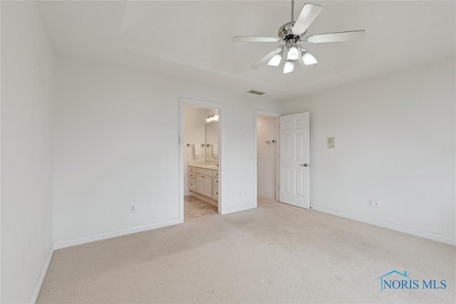 26332 Whitewater Dr, Perrysburg, OH 43551 - unfurnished bedroom with light carpet, ensuite bath, and ceiling fan