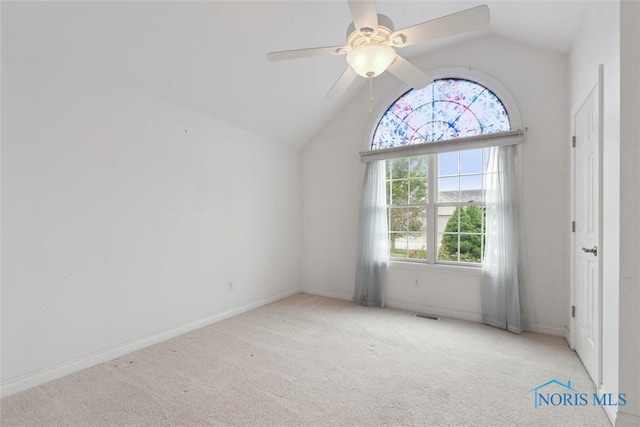 26332 Whitewater Dr, Perrysburg, OH 43551 - unfurnished room featuring vaulted ceiling, carpet, and ceiling fan