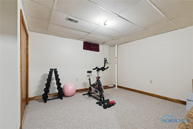 824 Edgehill Rd, Findlay, OH 45840 - workout area featuring a drop ceiling and carpet floors