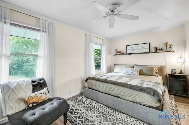 550 W 2nd St, Perrysburg, OH 43551 - bedroom featuring wood finished floors, ornamental molding, and ceiling fan