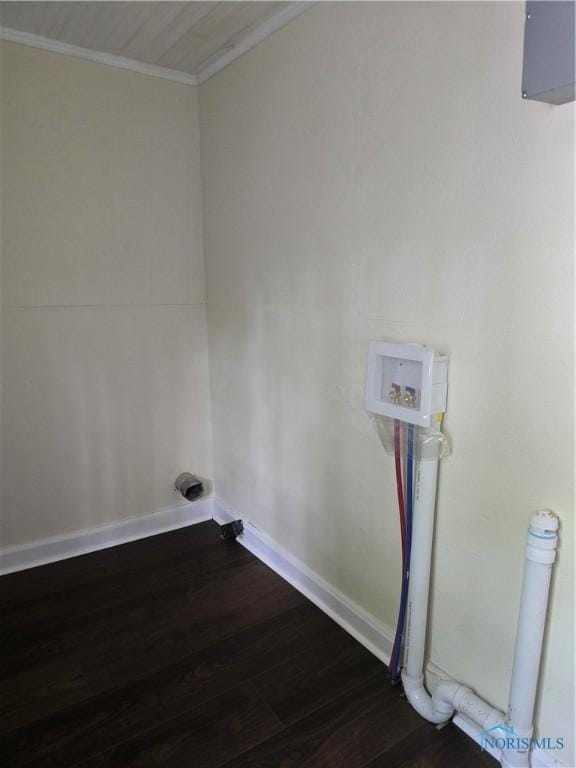 1019 Wayne Ave, Defiance, OH 43512 - laundry room featuring hookup for a washing machine, dark wood-type flooring, and ornamental molding