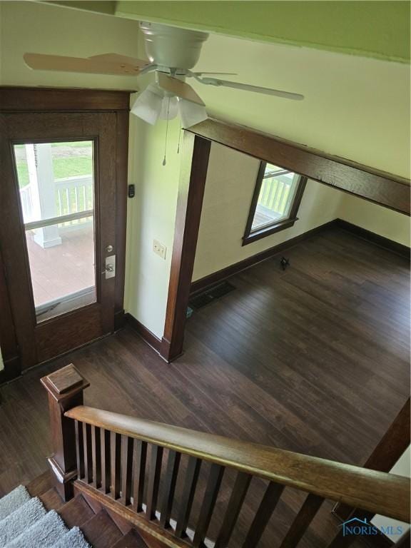 1019 Wayne Ave, Defiance, OH 43512 - foyer entrance with plenty of natural light, dark wood finished floors, and ceiling fan