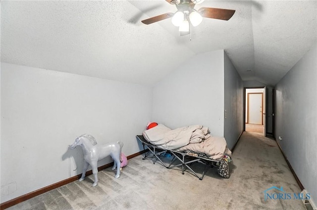 4871 Olde Meadow Ln, Sylvania, OH 43560 - additional living space with lofted ceiling, carpet floors, a textured ceiling, and ceiling fan