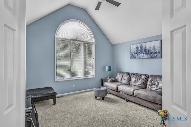 2923 Belle Glade Dr, Toledo, OH 43617 - living area with carpet, lofted ceiling, and ceiling fan