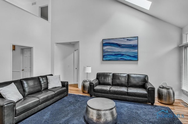 2923 Belle Glade Dr, Toledo, OH 43617 - living area featuring a skylight, wood finished floors, and high vaulted ceiling