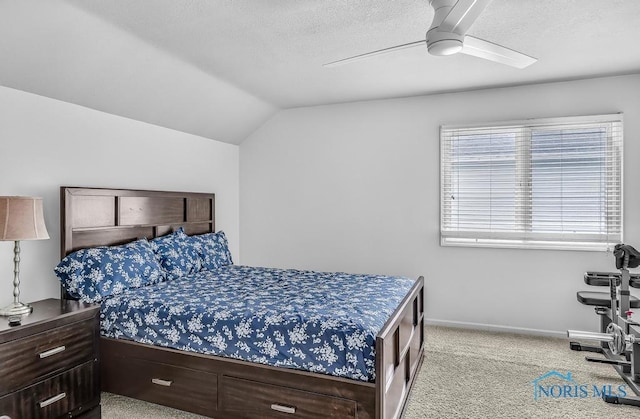 2923 Belle Glade Dr, Toledo, OH 43617 - carpeted bedroom with vaulted ceiling, a textured ceiling, and a ceiling fan