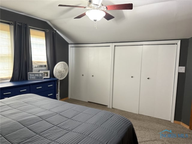 441 S Pine St, Deshler, OH 43516 - carpeted bedroom featuring lofted ceiling, a closet, and a ceiling fan