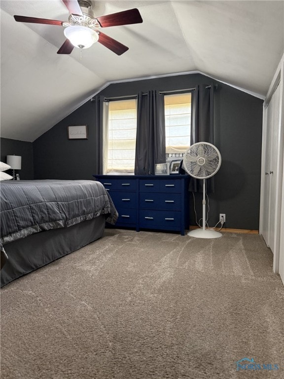 441 S Pine St, Deshler, OH 43516 - bedroom with carpet floors, lofted ceiling, and ceiling fan