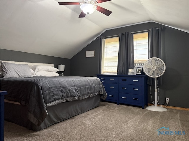 441 S Pine St, Deshler, OH 43516 - bedroom featuring carpet floors, lofted ceiling, and a ceiling fan