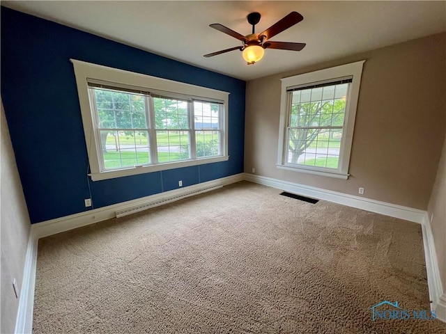 1810 E Broadway St, Toledo, OH 43605 - carpeted empty room with a baseboard radiator and a ceiling fan