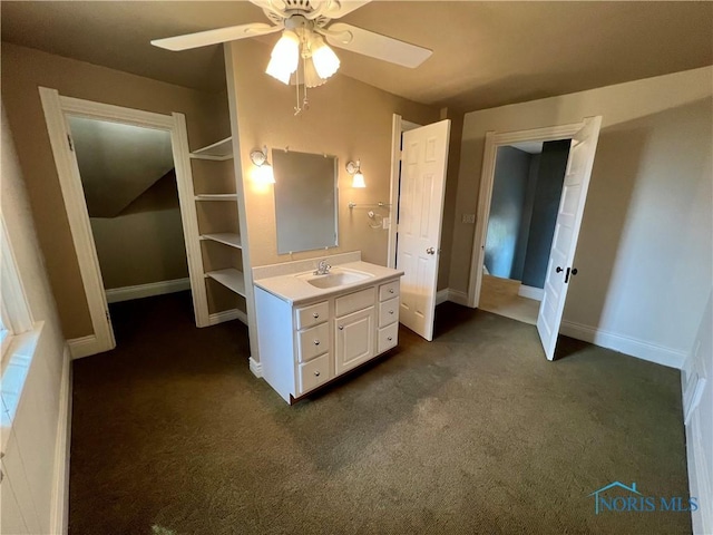 1810 E Broadway St, Toledo, OH 43605 - bathroom featuring vanity, ceiling fan, and carpet