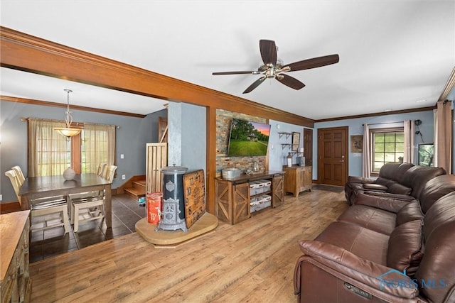 2617 Shetland Rd, Toledo, OH 43617 - living room with ornamental molding, wood finished floors, and ceiling fan