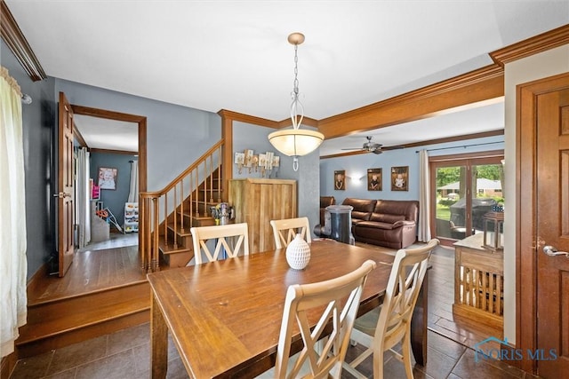 2617 Shetland Rd, Toledo, OH 43617 - dining space featuring stairs, ceiling fan, and ornamental molding