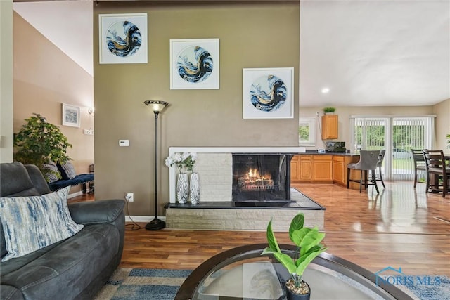 3530 Devon Hill Rd, Toledo, OH 43606 - living room featuring light wood-style floors, a fireplace, and recessed lighting