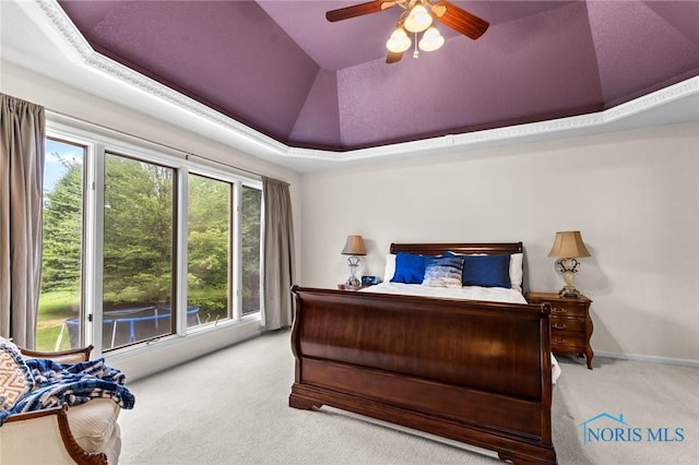 14285 Cuckle Creek Rd, Bowling Green, OH 43402 - carpeted bedroom with a raised ceiling, a ceiling fan, and vaulted ceiling