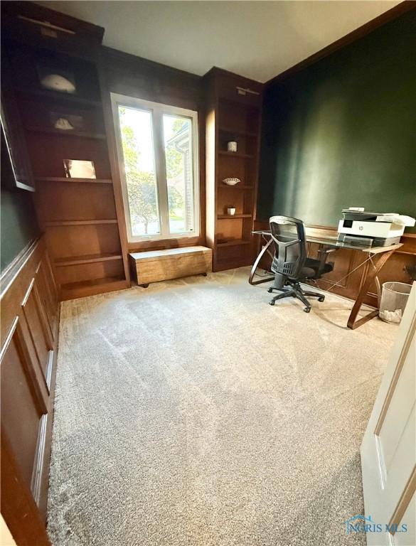 2456 Wembley Ter, Toledo, OH 43617 - carpeted office space featuring built in shelves