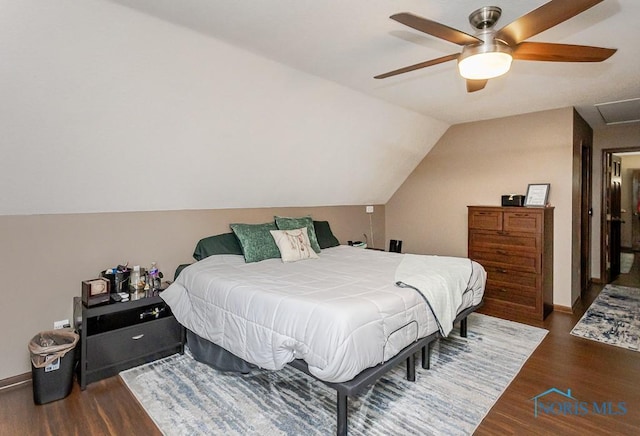 5226 Summer Dr, Sylvania, OH 43560 - bedroom with wood finished floors, lofted ceiling, and a ceiling fan