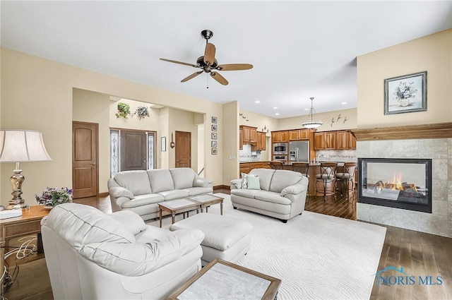 4068 Deer Ravine Ct, Maumee, OH 43537 - living room with dark wood finished floors, ceiling fan, and recessed lighting