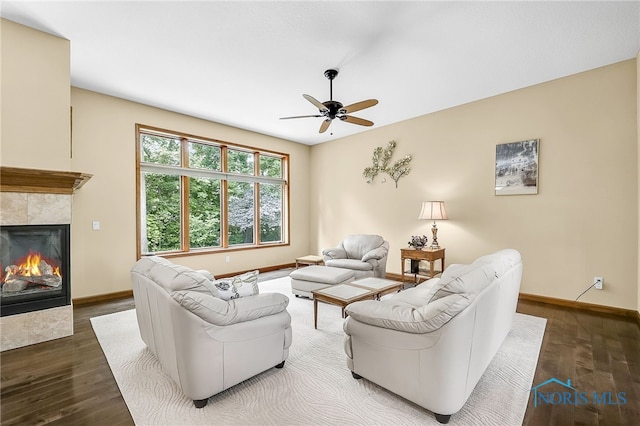 4068 Deer Ravine Ct, Maumee, OH 43537 - living area featuring ceiling fan, a fireplace, and wood finished floors