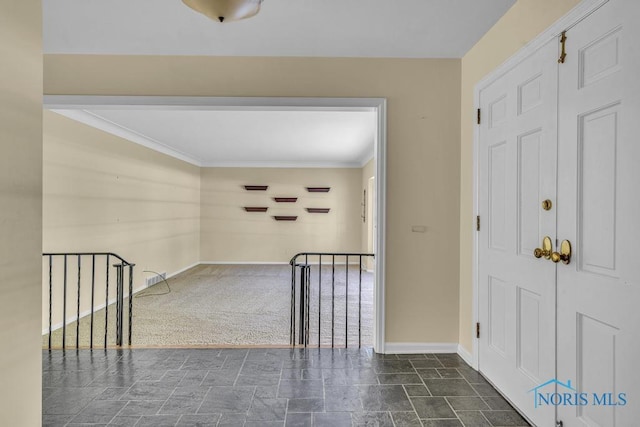 3432 Corey Rd, Toledo, OH 43615 - hallway with stone finish floors, crown molding, and carpet floors