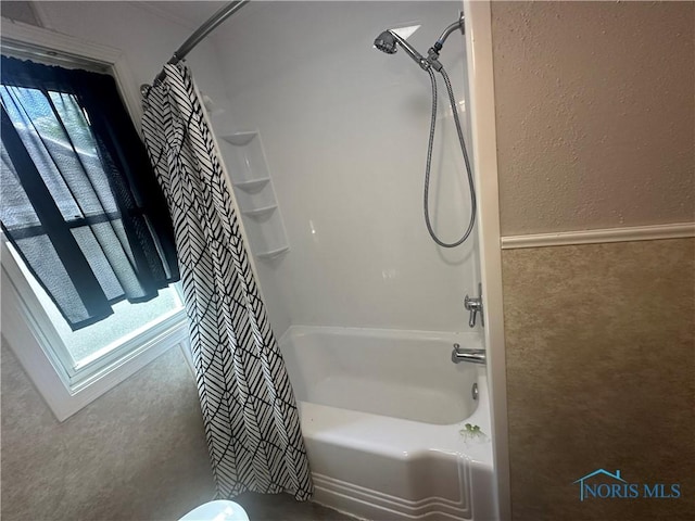 228 Harris St, Elmore, OH 43416 - bathroom with shower / bath combo and a textured wall